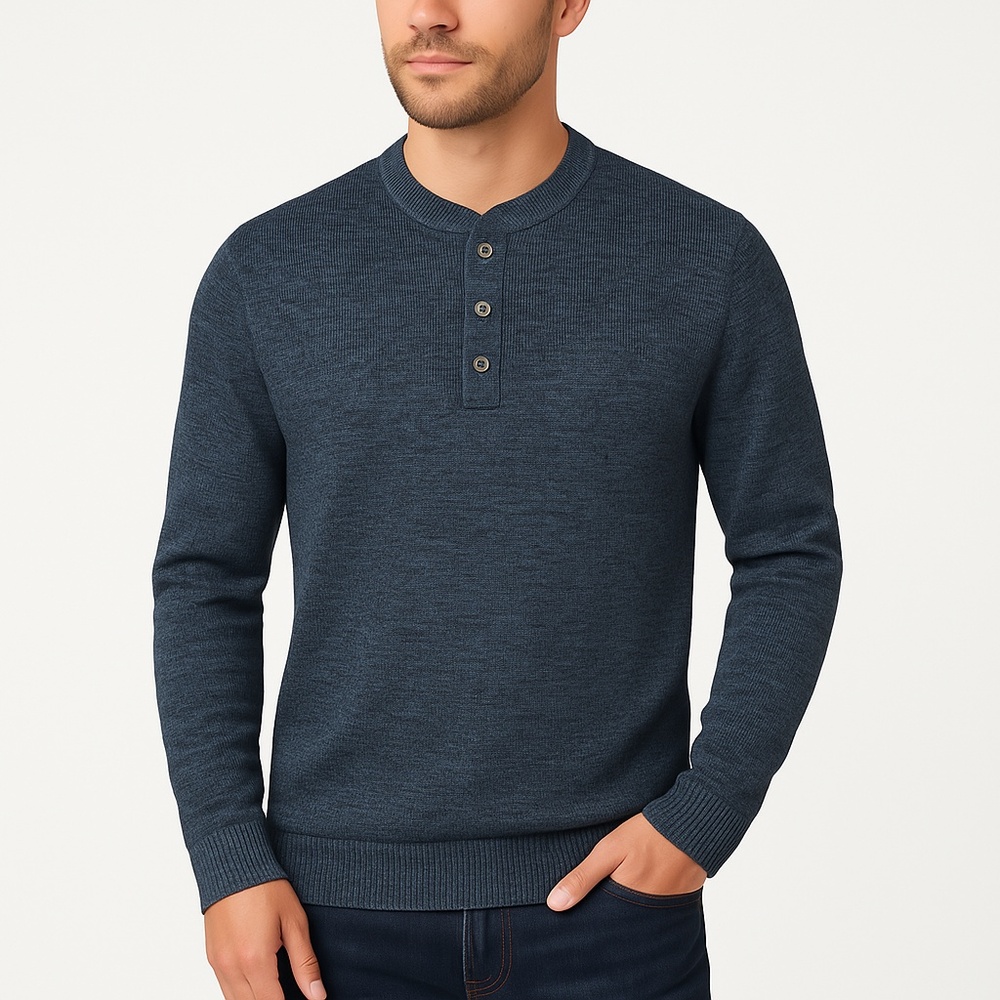 Van Heusen Blue Long Sleeve 3 Button Placket Henley Sweater Small Pullover